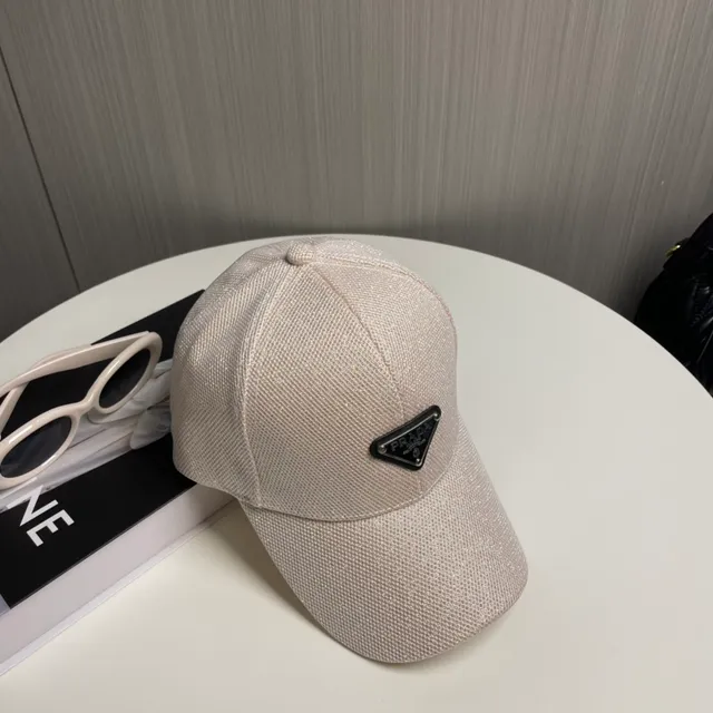 Prada White Pink Structured Six-Panel Glitter-Thread Woven Fabric Baseball Cap 8