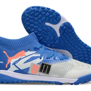 Puma Future Z 蓝色白色 袜式针织领 不对称系带 草地足球鞋