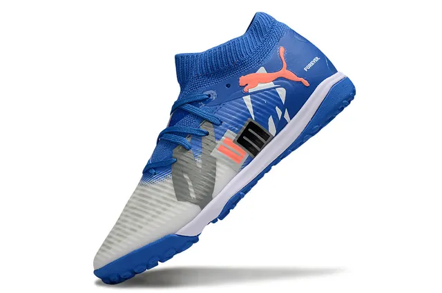 Puma Future Z নীল সাদা সক ফিট নিট কলার অ্যাসিমেট্রিকাল লেসিং টার্ফ সকার শু 3