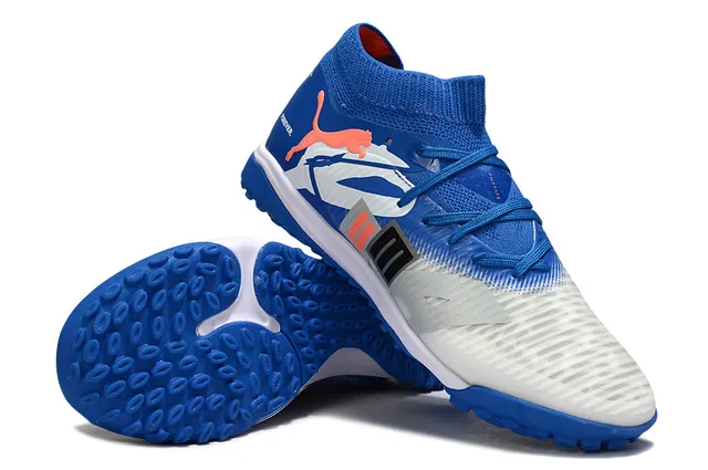 Puma Future Z নীল সাদা সক ফিট নিট কলার অ্যাসিমেট্রিকাল লেসিং টার্ফ সকার শু 4