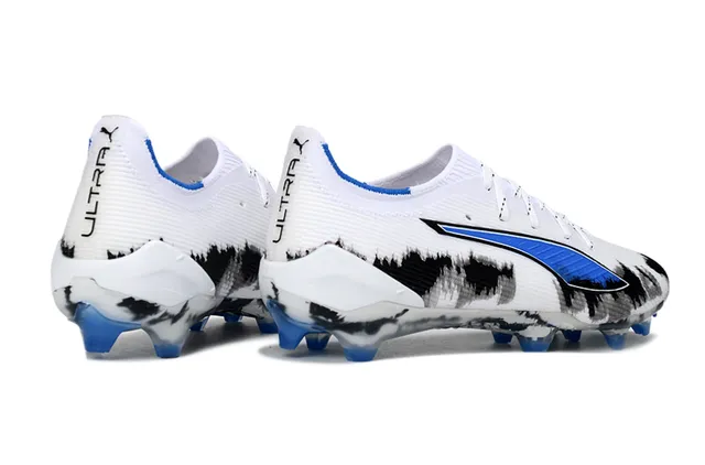 Puma Future Z Chaussures de football Blanc Bleu Basse Coupe Empeigne Maille Lacets Asymétriques Sol Ferme 5
