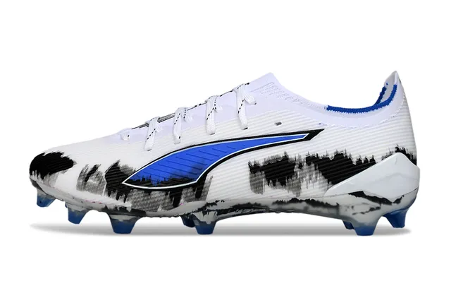 Puma Future Z Chaussures de football Blanc Bleu Basse Coupe Empeigne Maille Lacets Asymétriques Sol Ferme 7