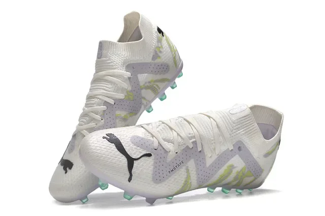 Puma Future Z Blanc Vert Upper en Tricot Overlay Perforé en Forme de V Firm-Ground Chaussures de Football 2