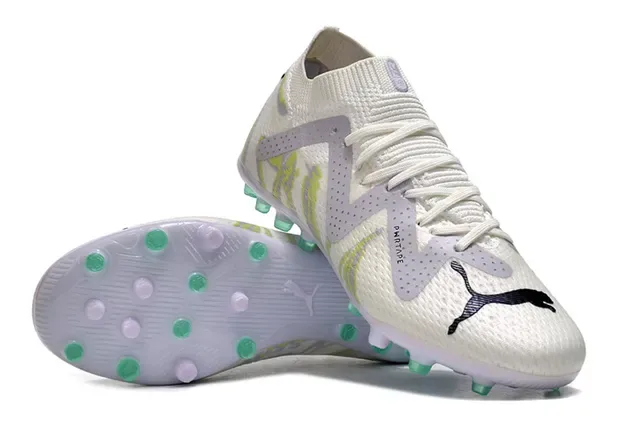 Puma Future Z Blanc Vert Upper en Tricot Overlay Perforé en Forme de V Firm-Ground Chaussures de Football 5