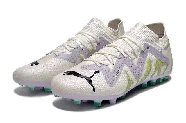 Puma Future Z Blanc Vert Upper en Tricot Overlay Perforé en Forme de V Firm-Ground Chaussures de Football 8