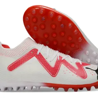 Puma Future Z White Red Sock-Fit Knit Upper Artificial-Grass Soccer Shoes