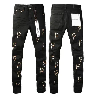 Purple Brand Impressão de logo metálico todo em um preto slim-fit jeans
