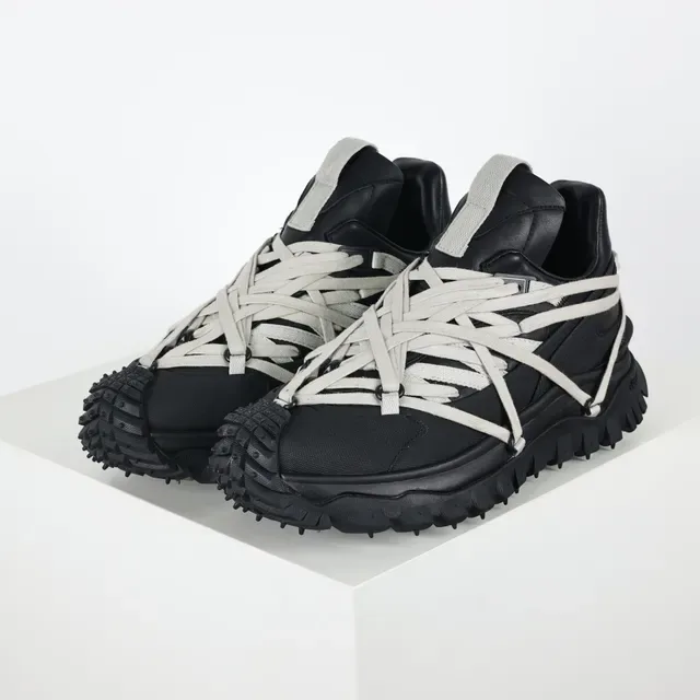 Rick Owens 黑色灰色 超大鞋底 交叉搭带 系带 厚底运动鞋 2