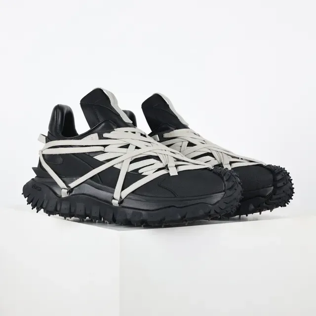 Rick Owens 黑色灰色 超大鞋底 交叉搭带 系带 厚底运动鞋 3