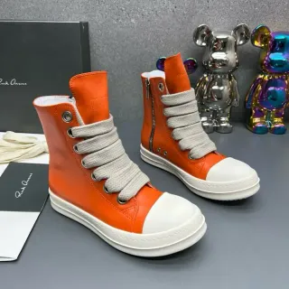 Rick Owens Orange White High-Top Platform Wraparound Elastic Laces Lifestyle Sneakers