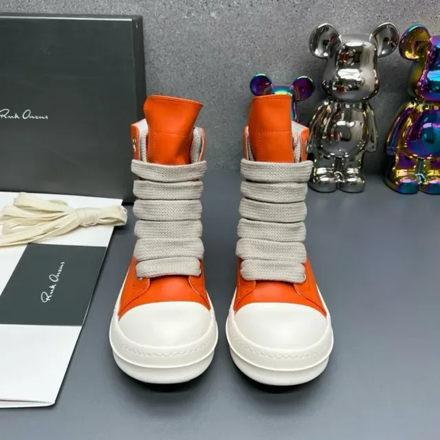 Rick Owens কমলা সাদা উঁচু প্ল্যাটফর্ম র‍্যাপঅ্যারাউন্ড এলাস্টিক লেস লাইফস্টাইল স্নিকার 4