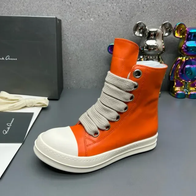 Rick Owens কমলা সাদা উঁচু প্ল্যাটফর্ম র‍্যাপঅ্যারাউন্ড এলাস্টিক লেস লাইফস্টাইল স্নিকার 7