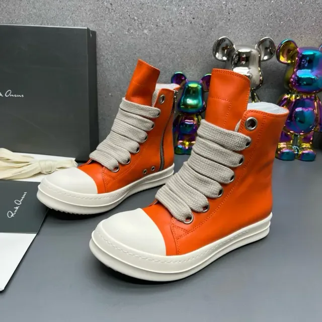 Rick Owens কমলা সাদা উঁচু প্ল্যাটফর্ম র‍্যাপঅ্যারাউন্ড এলাস্টিক লেস লাইফস্টাইল স্নিকার 9