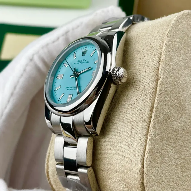 Rolex Oyster Perpetual وجه أزرق فاتح فولاذ مقاوم للصدأ ساعة ميكانيكية 4