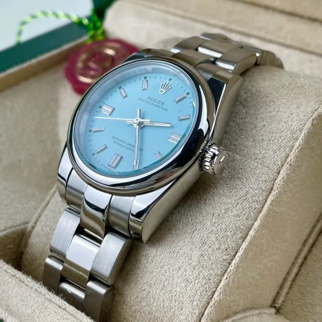 Rolex Oyster Perpetual وجه أزرق فاتح فولاذ مقاوم للصدأ ساعة ميكانيكية 5