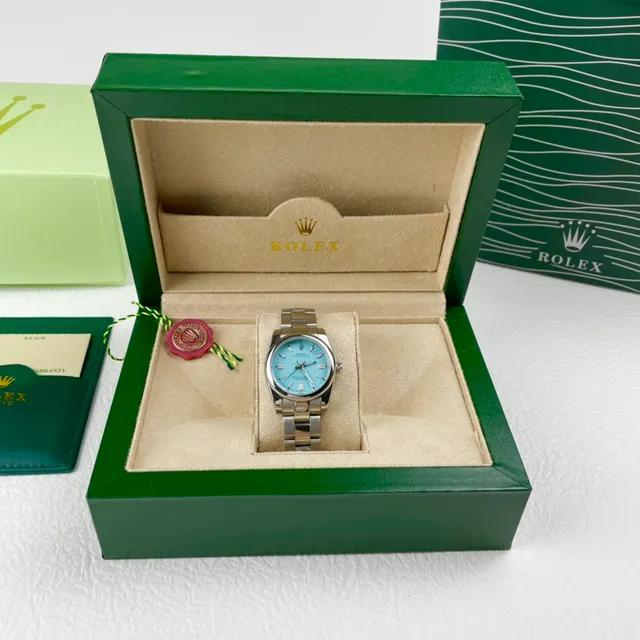 Rolex Oyster Perpetual وجه أزرق فاتح فولاذ مقاوم للصدأ ساعة ميكانيكية 6