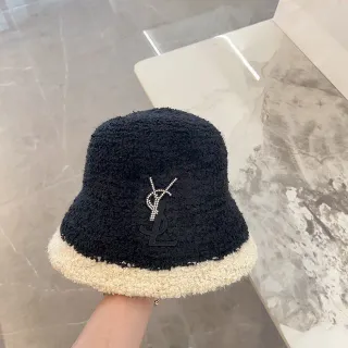 Saint Laurent Crystal Monogram Two-Tone Bouclé Bucket Hat