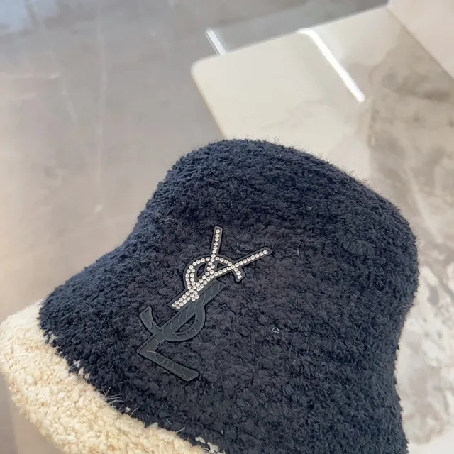 Saint Laurent chapéu de balde com monograma de cristal de duas cores Bouclé 4