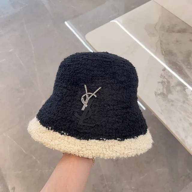 Saint Laurent chapéu de balde com monograma de cristal de duas cores Bouclé 6