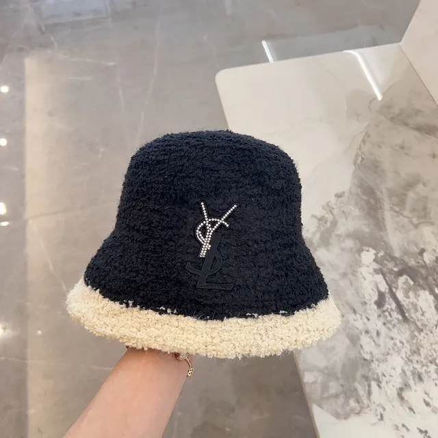 Saint Laurent chapéu de balde com monograma de cristal de duas cores Bouclé 7