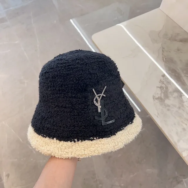 Saint Laurent chapéu de balde com monograma de cristal de duas cores Bouclé 8