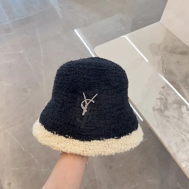 Saint Laurent chapéu de balde com monograma de cristal de duas cores Bouclé 9