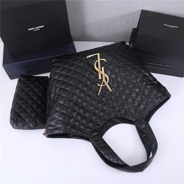 Saint Laurent Loulou 绗缝黑色皮革托特包 15