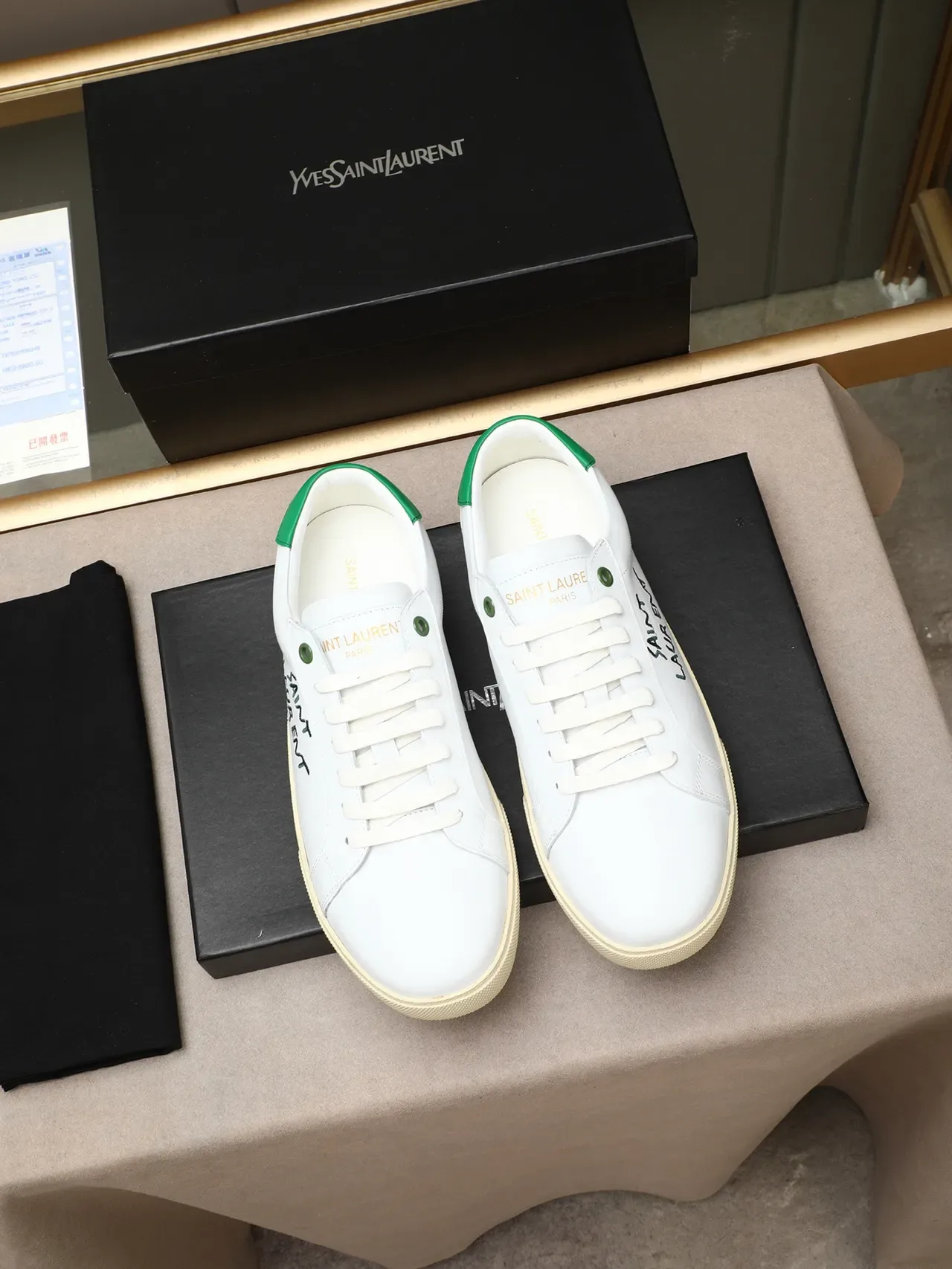 Saint Laurent Loulou White and Green Embroidered Lifestyle Sneakers 2