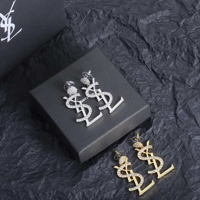 Saint Laurent Monogram 水晶垂坠耳环 3