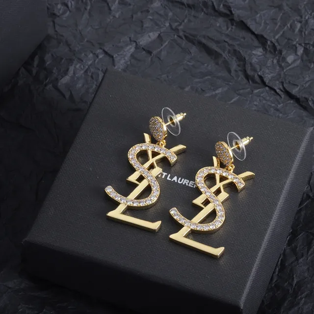 Saint Laurent Monogram 水晶垂坠耳环 5