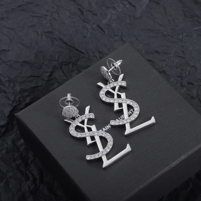 Saint Laurent Monogram 水晶垂坠耳环 6