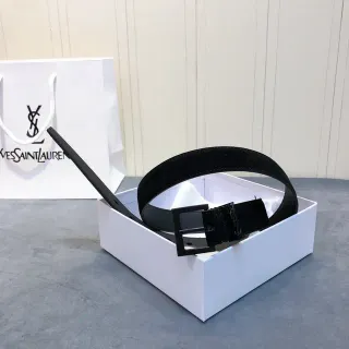 Saint Laurent वर्गाकार बकल बेल्ट काला चमड़ा बेल्ट