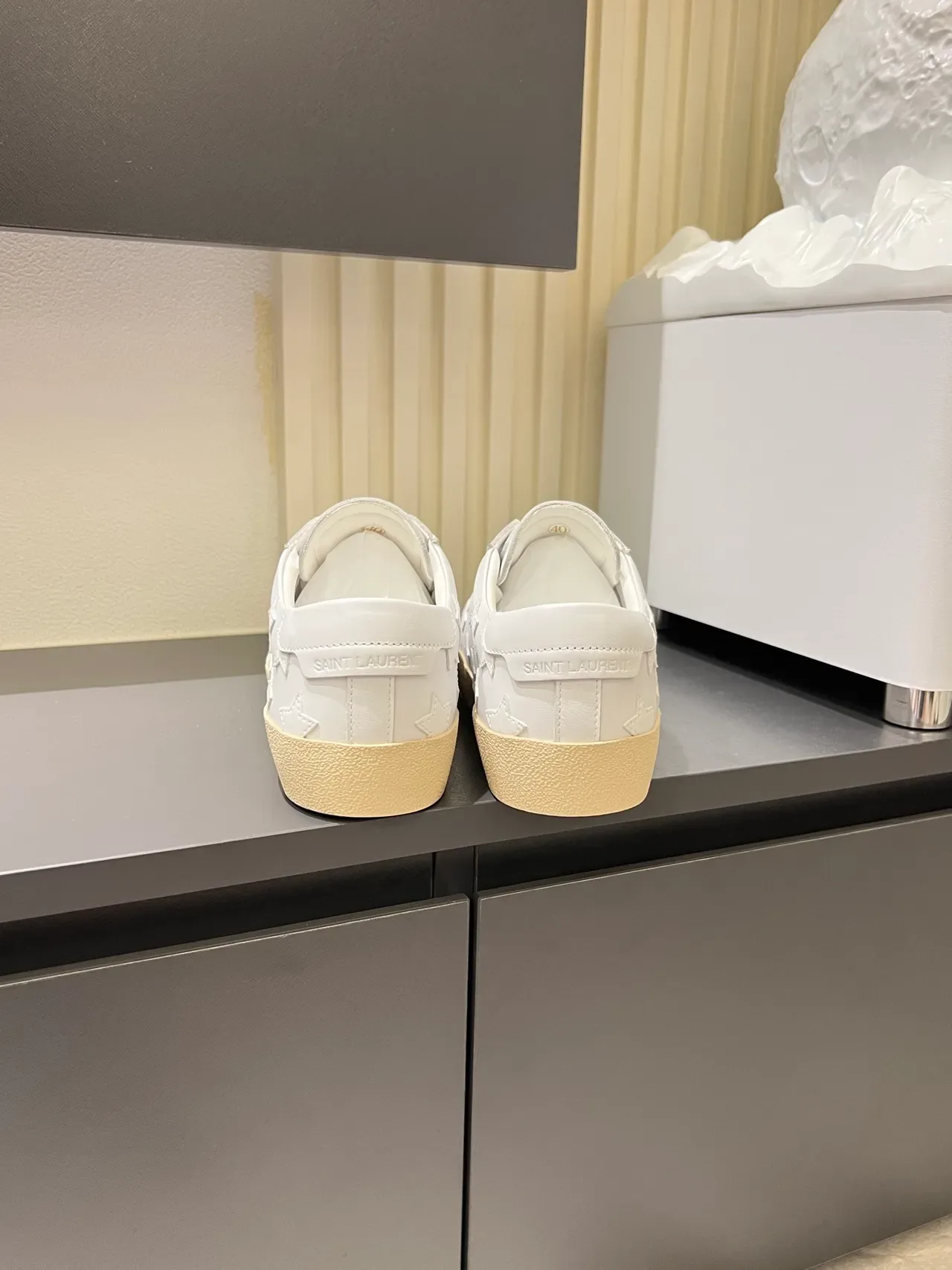 Saint Laurent White Beige Leather Upper Embossed Star Pattern Lifestyle Sneakers 2