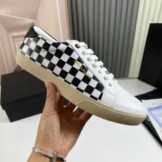 Saint Laurent White Black Checkerboard Panel Gold Logo Lifestyle Sneakers
