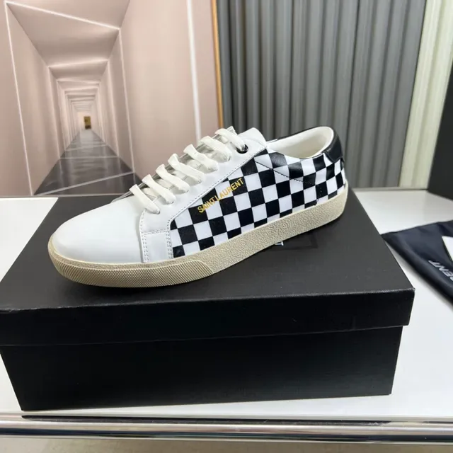 Saint Laurent Branco Preto Painel Xadrez Logo Dourado Sneakers Lifestyle 4