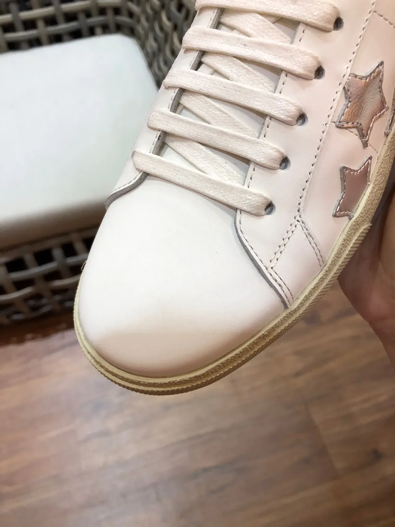 Saint Laurent White Black Leather Metallic Star Cutouts Lifestyle Sneakers 4
