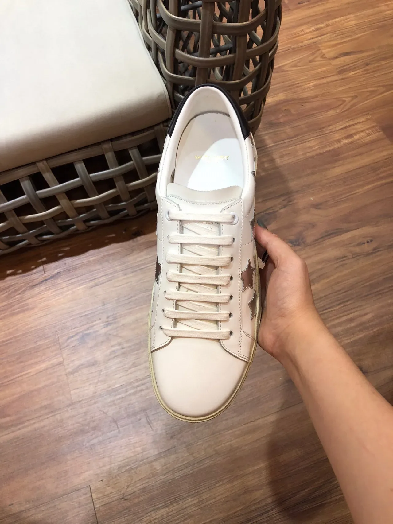 Saint Laurent White Black Leather Metallic Star Cutouts Lifestyle Sneakers 6