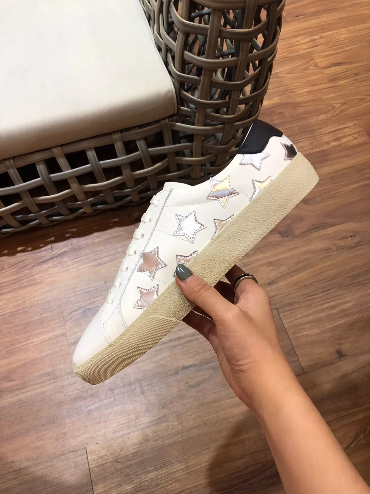 Saint Laurent White Black Leather Metallic Star Cutouts Lifestyle Sneakers 7