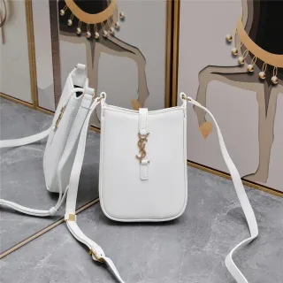 Saint Laurent White Gold Structured Leather YSL Monogram Messenger Bag