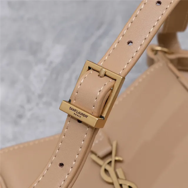 Saint Laurent White Gold Structured Leather YSL Monogram Messenger Bag 23