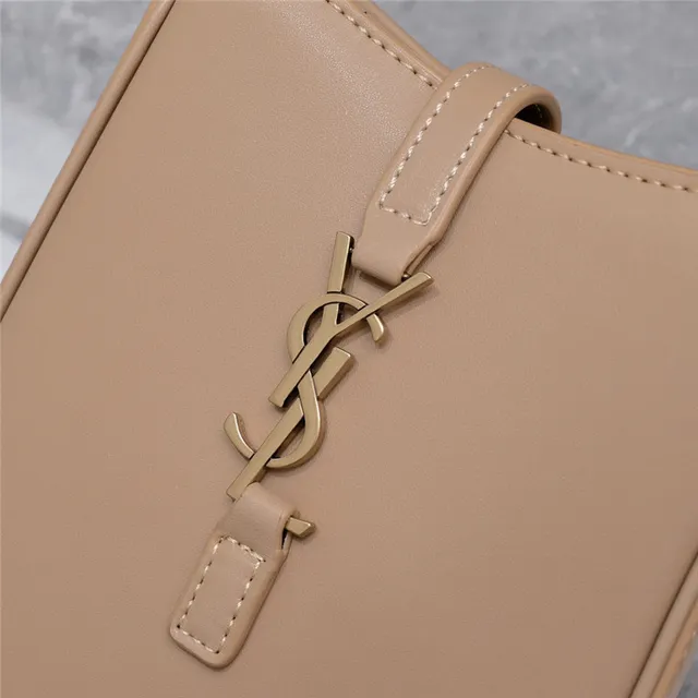 Saint Laurent White Gold Structured Leather YSL Monogram Messenger Bag 24