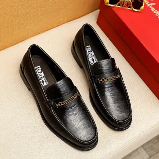 Salvatore Ferragamo Gancini Black Textured Leather Loafers