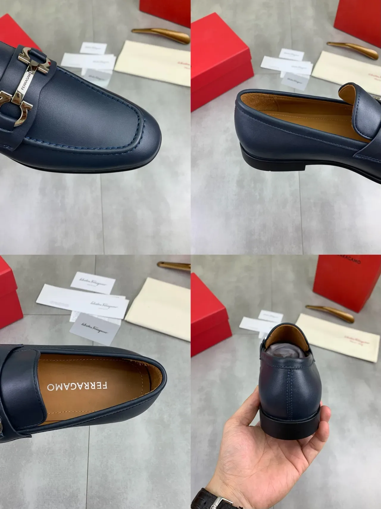 Salvatore Ferragamo Gancini Loafer أزرق بحري جلد لافر 3