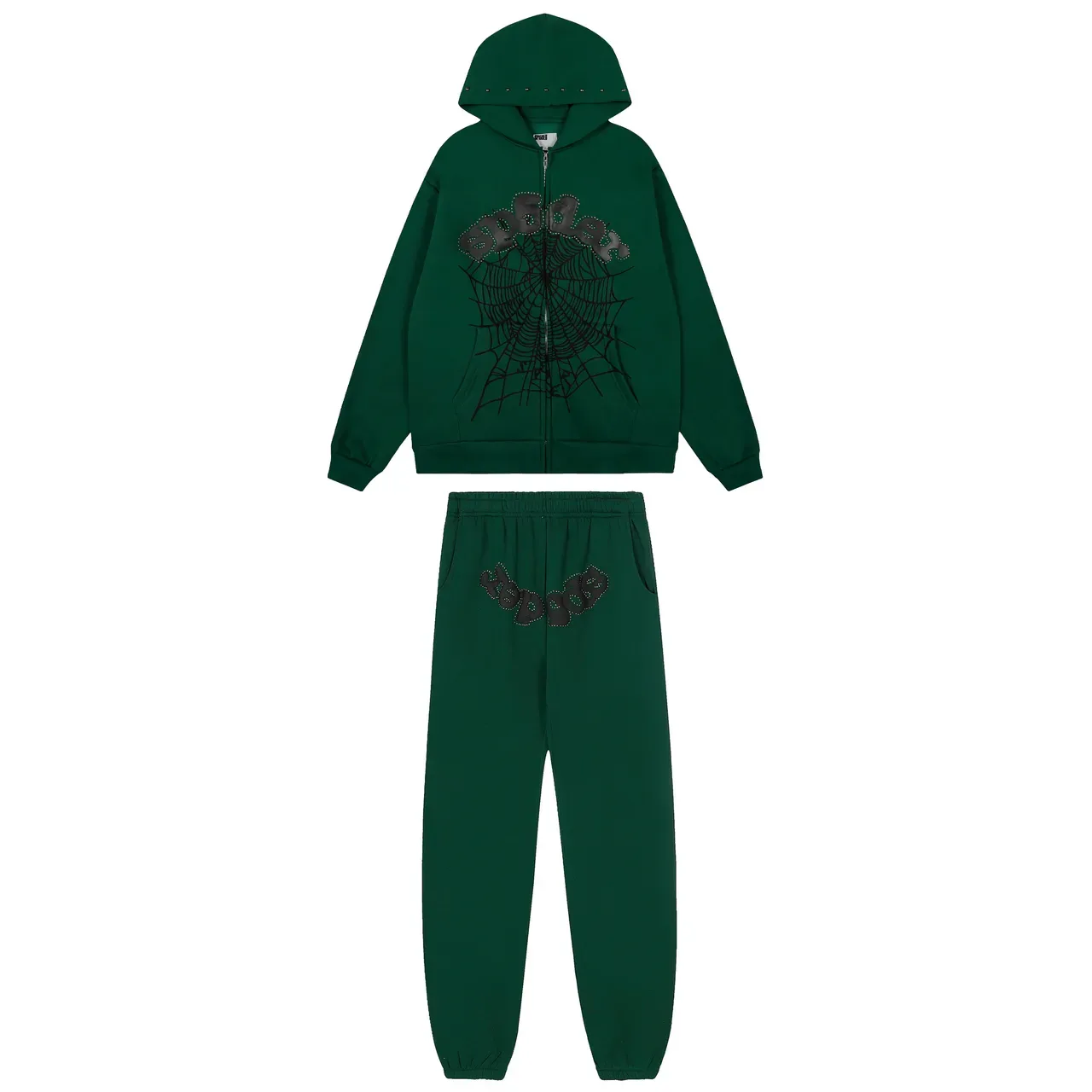 Sp5der Green Black Studded Embroidered Logo Spiderweb Graphic Tracksuit 2
