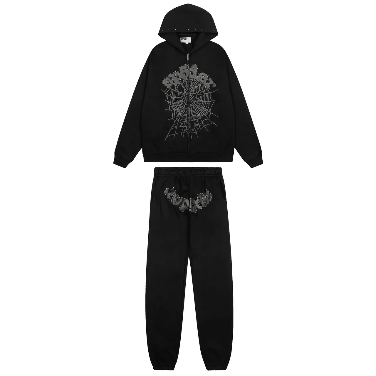 Sp5der Green Black Studded Embroidered Logo Spiderweb Graphic Tracksuit 3