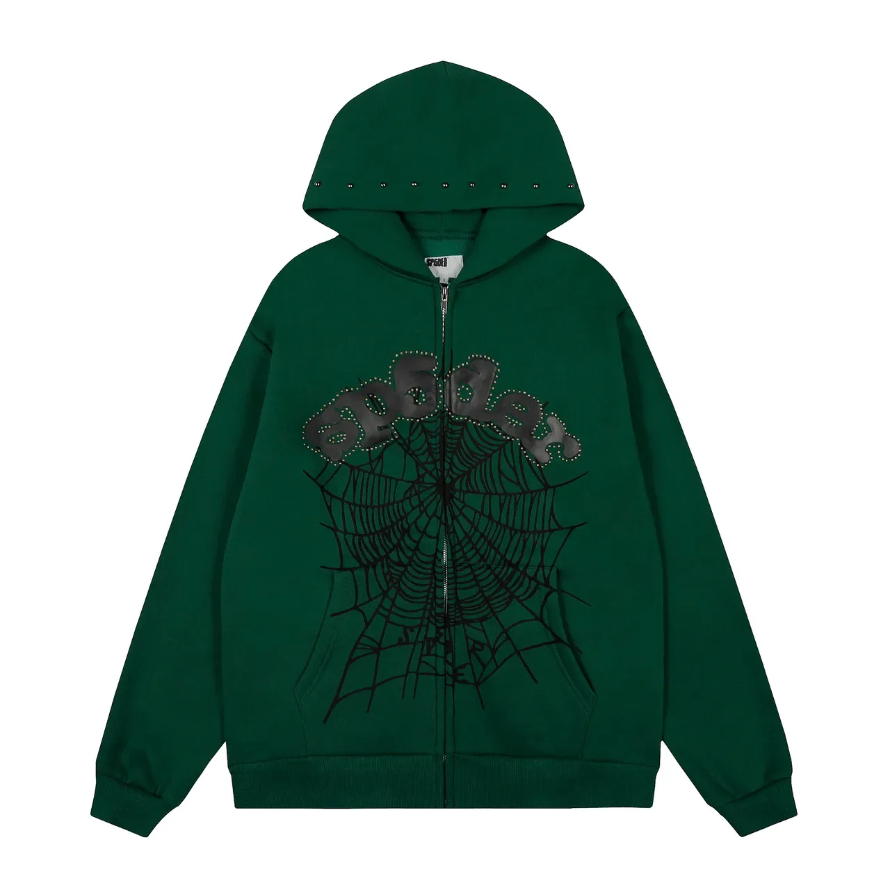 Sp5der Green Black Studded Embroidered Logo Spiderweb Graphic Tracksuit 4
