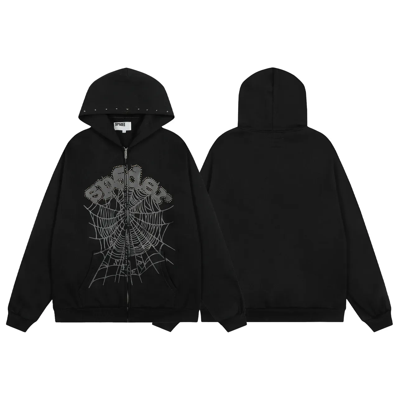 Sp5der Green Black Studded Embroidered Logo Spiderweb Graphic Tracksuit 15