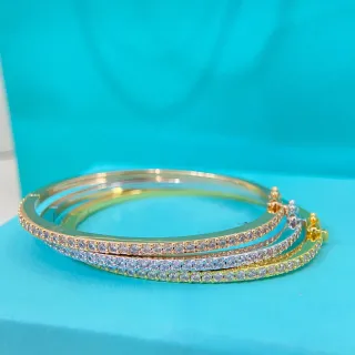 Tiffany & Co. सोना चांदी तीन पंक्ति Pavé हिंग्ड कंगन