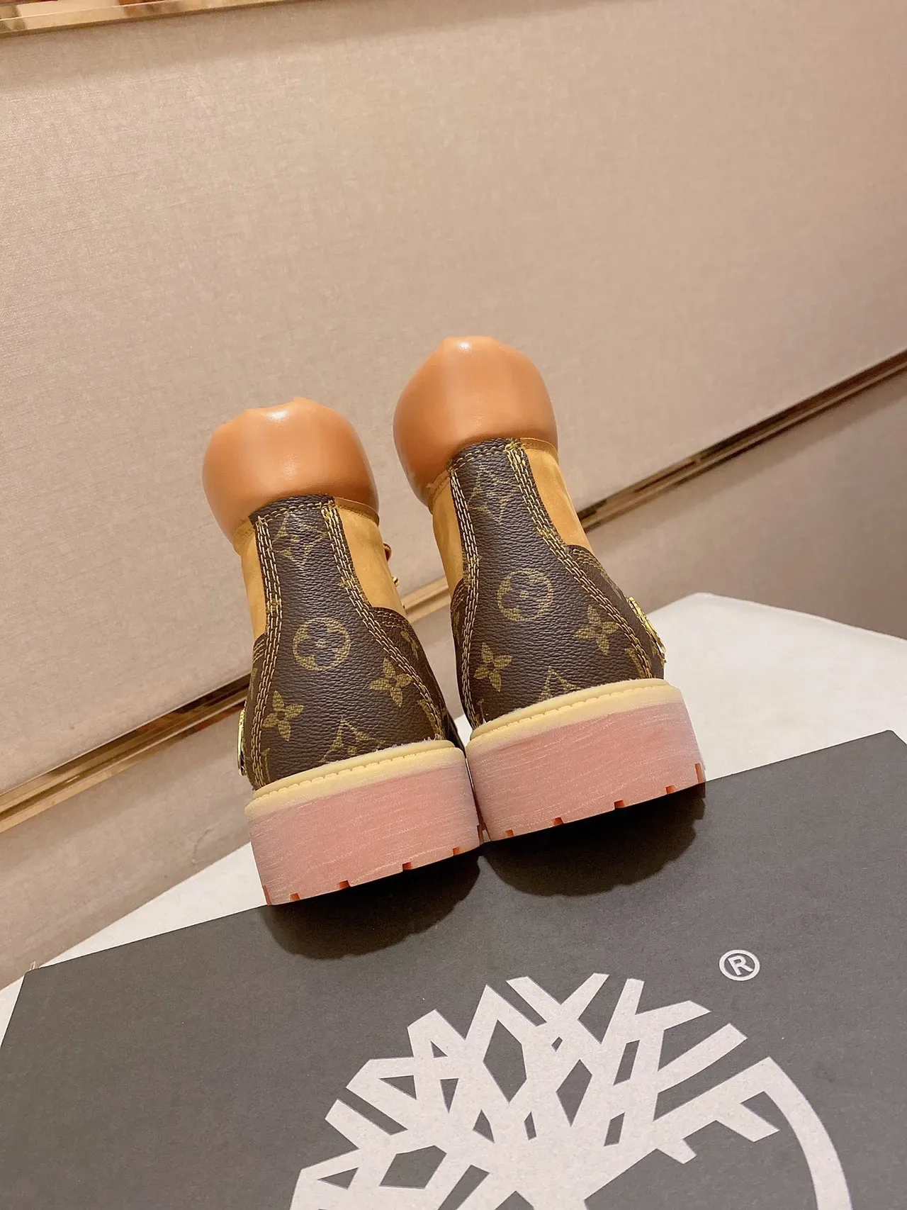 Timberland Premium 6-Inch Monogram Canvas and Tan Leather Work Boot 3