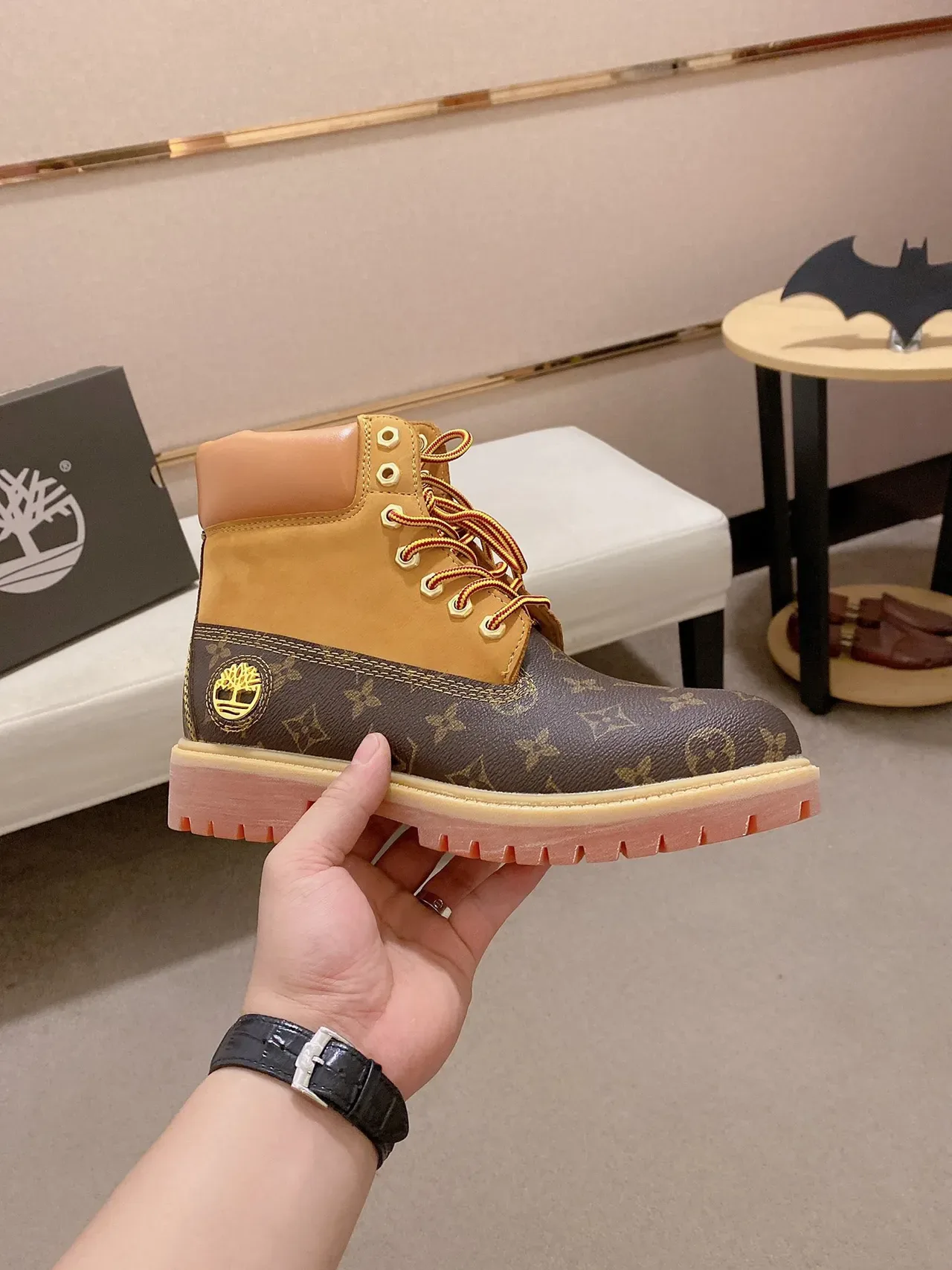 Timberland Premium 6-Inch Monogram Canvas and Tan Leather Work Boot 5